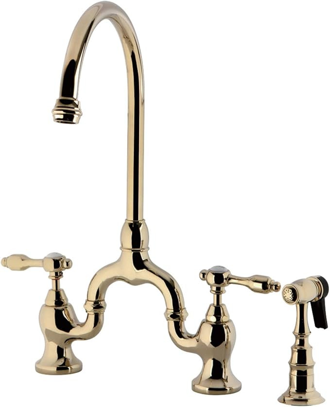 Kingston Brass KS7792TALBS Tudor Bridge Kitchen Faucet, Polished Brass, 13.88 x 7.75 x 16.81 | Amazon (US)