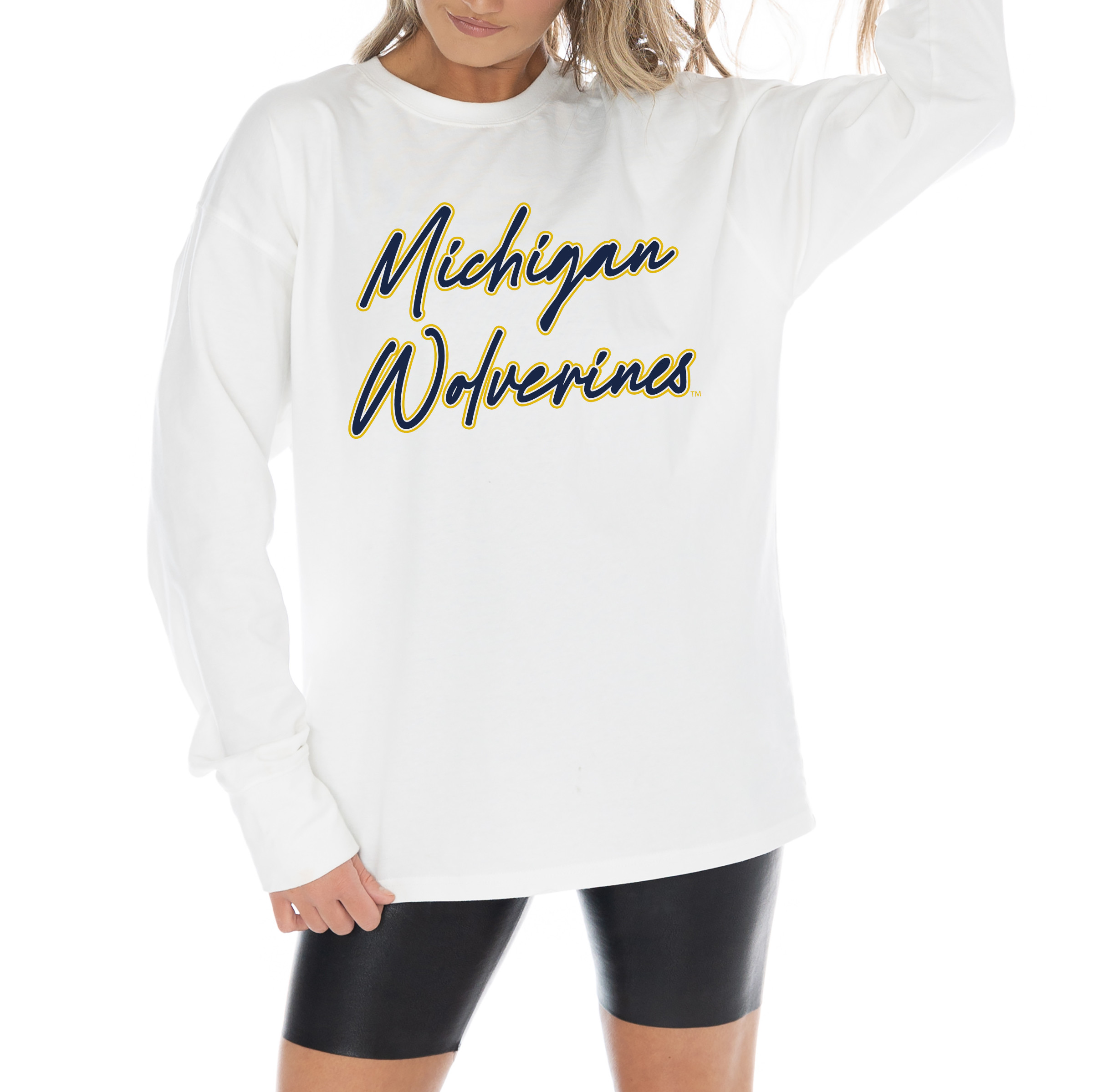 Women's Gameday Couture White Michigan Wolverines Midweight Oversized Long Sleeve T-Shirt | Fanatics