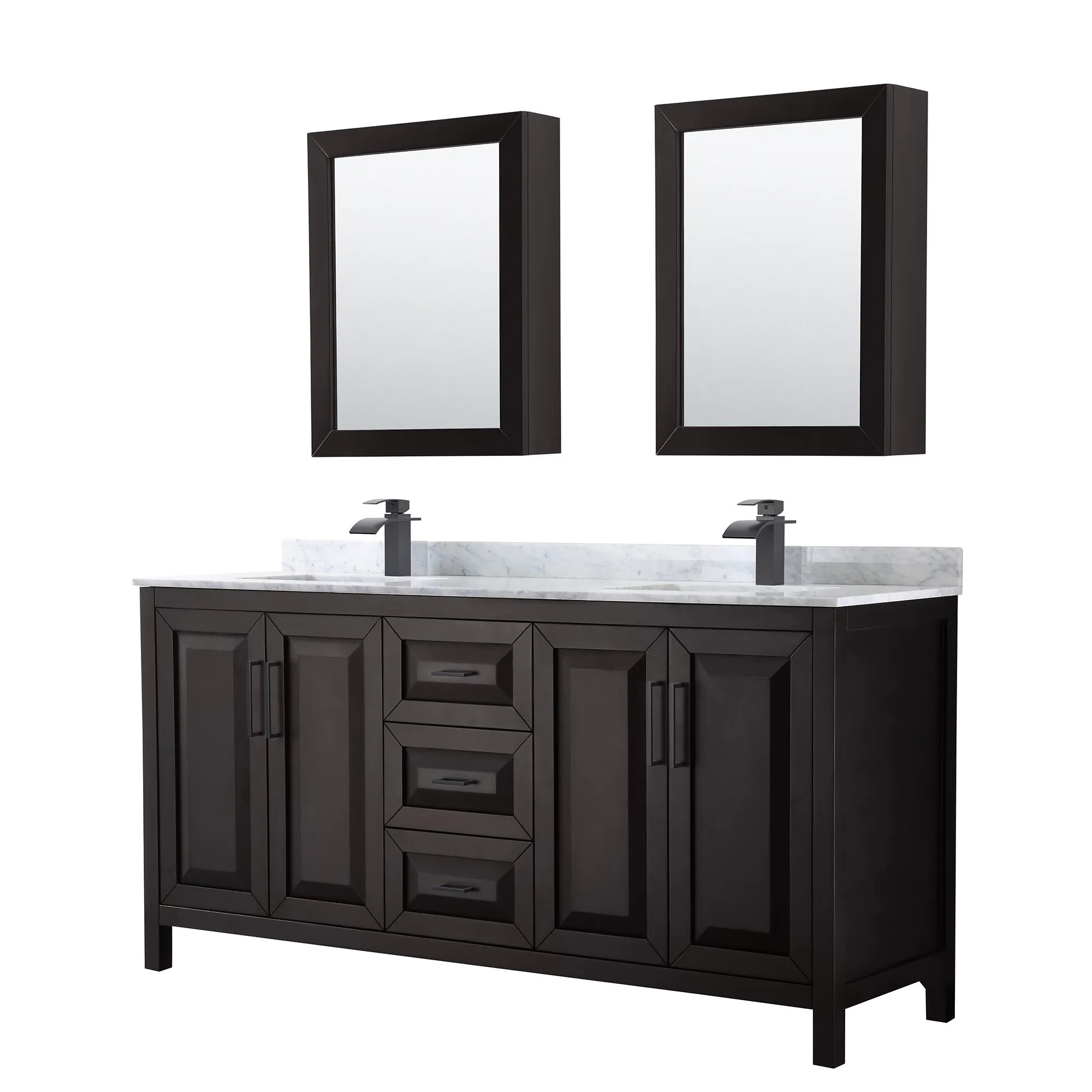 Wyndham Collection Daria 72-in Dark Espresso with Matte Black Trim Undermount Double Sink Bathroom Vanity with White Carrara Marble Natural Marble Top | Lowe's