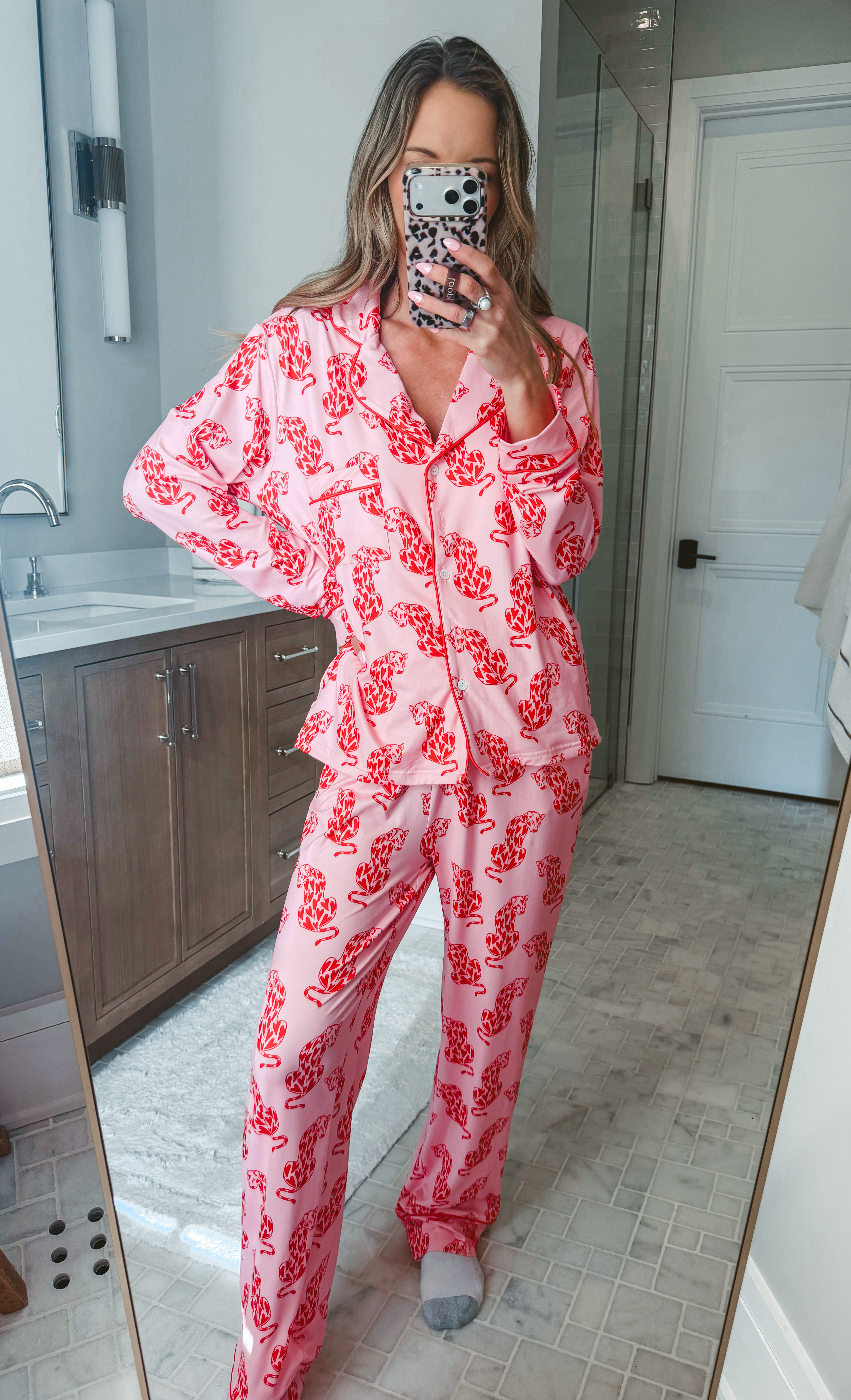 Leopard pink heart pj set. Use code Tori for 30% off 