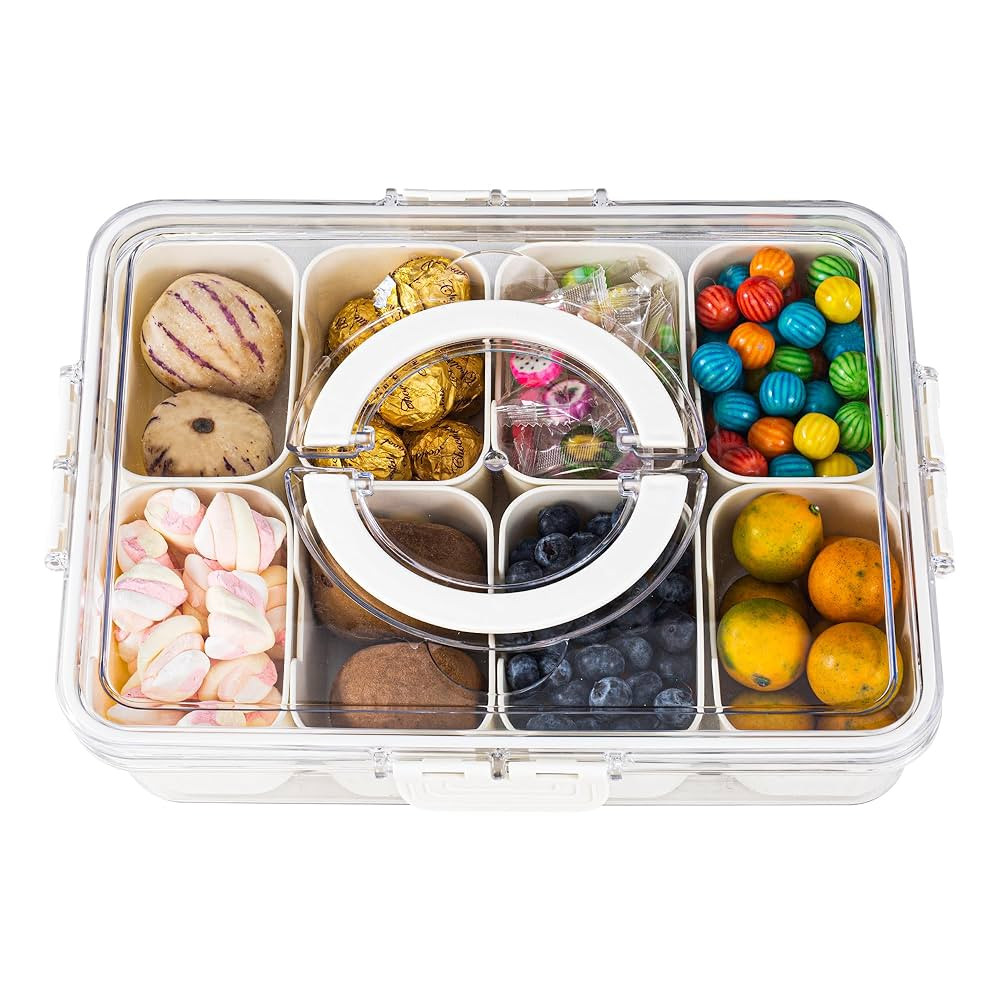 Amzcku Divided Serving Tray with Lid and Handle - Snackle Box Charcuterie Container for Portable ... | Amazon (US)