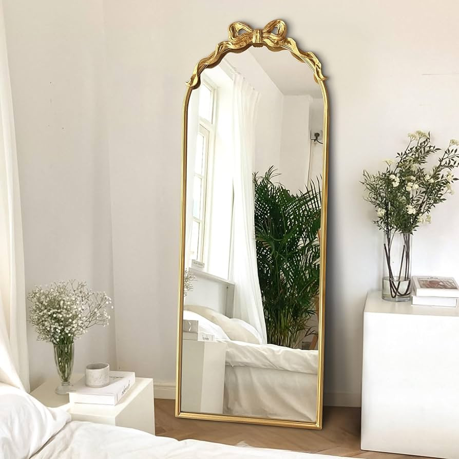 Gold Bow Full Length Mirror Arch Wall-Mounted Floor Standing Dressing Decor Mirror for Bedroom Li... | Amazon (US)