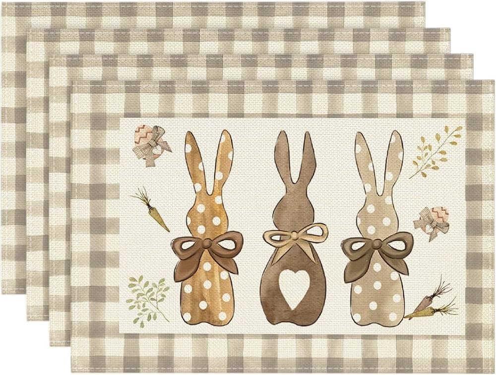 Artoid Mode Buffalo Plaid Bunny Happy Easter Placemats Set of 4, 12x18 Inch Seasonal Holiday Tabl... | Amazon (US)