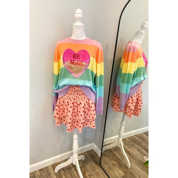 Queen of Sparkles Sequin Be Mine Heart Striped Sweater Rainbow Kids L / Adult XS | Poshmark