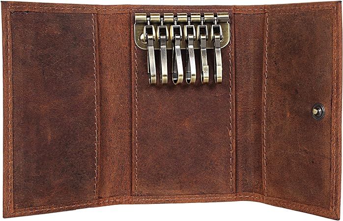 Slim Compact Leather Key Holder Wallet Pouch Gifts Him Her Men Women (Brown) | Amazon (US)