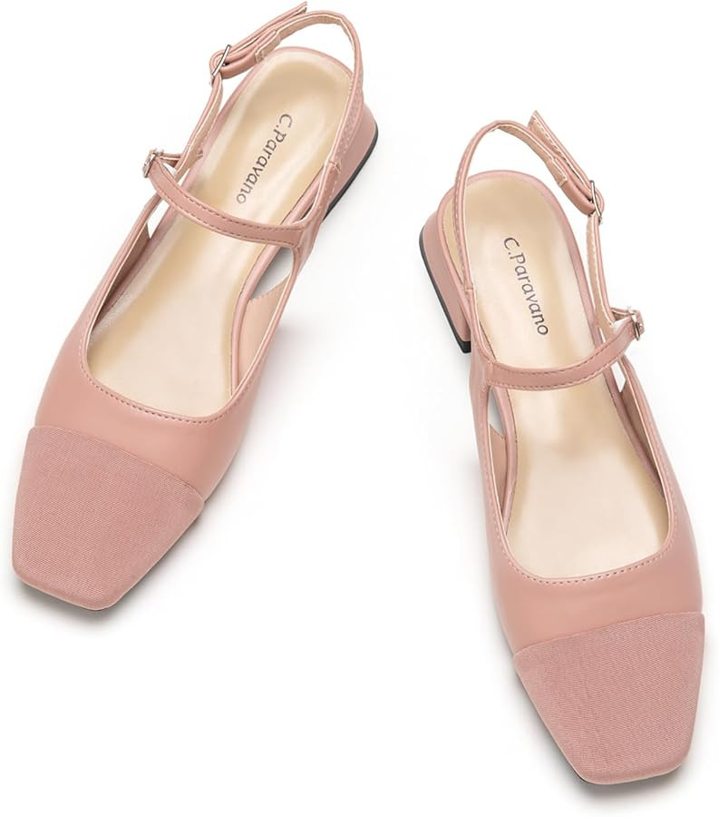 C.Paravano Women's Slingback | Square Toe Slingback Flats | Ankle Strap Flats Sandals | Slip on C... | Amazon (US)