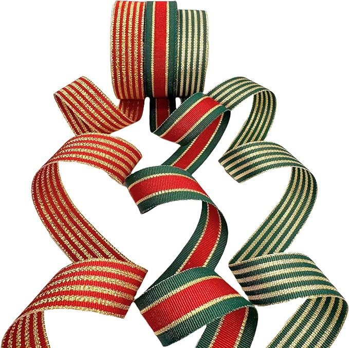 USA | American Made 7/8" Christmas Striped Grosgrain Ribbon #1 Combo Pack - 27 Yards - 3 Rolls of... | Amazon (US)