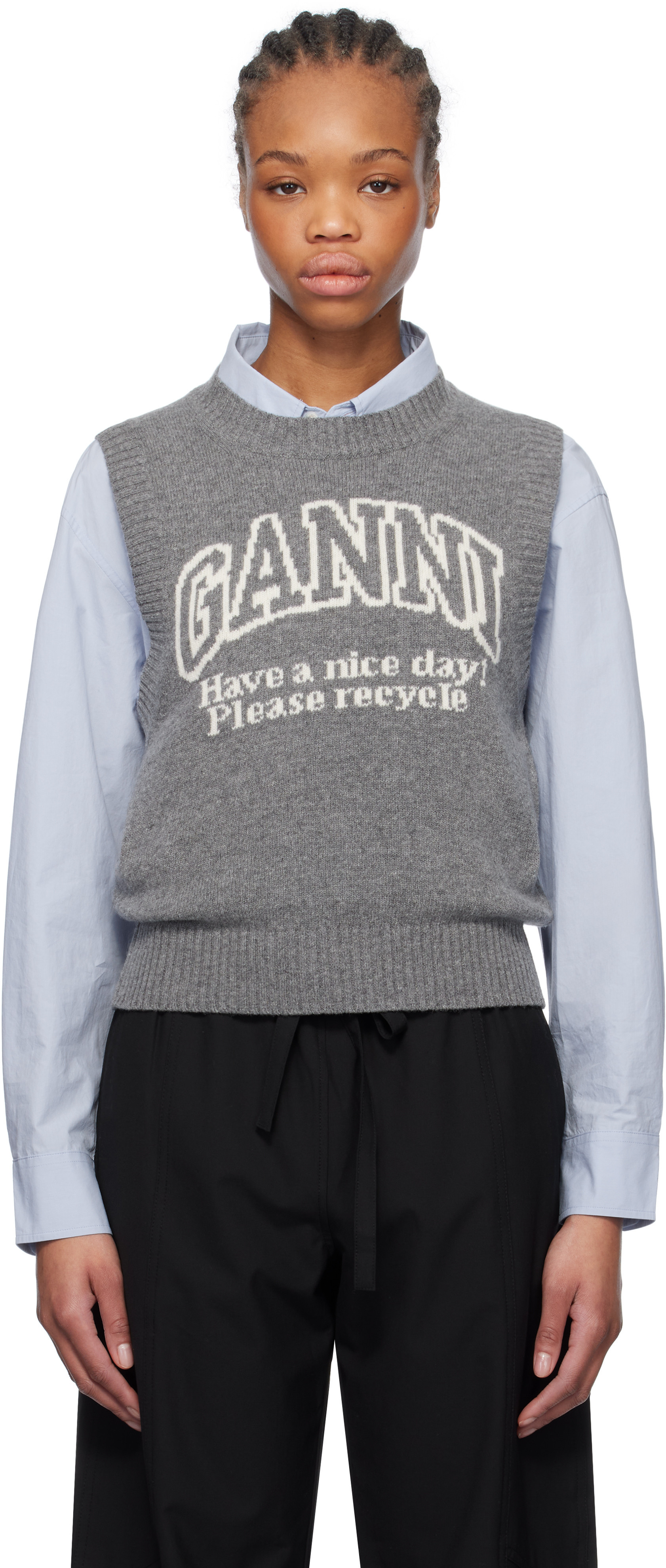 GANNI Gray Graphic Vest | SSENSE