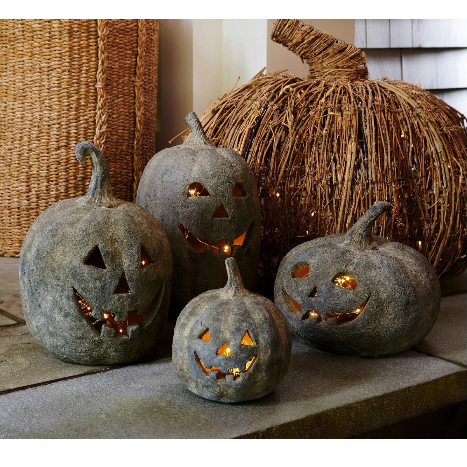 Halloween Stone Pumpkin : Carved Lanterns with Glowing Faces - Haunted Mantel Display or Porch Pa... | Walmart (US)