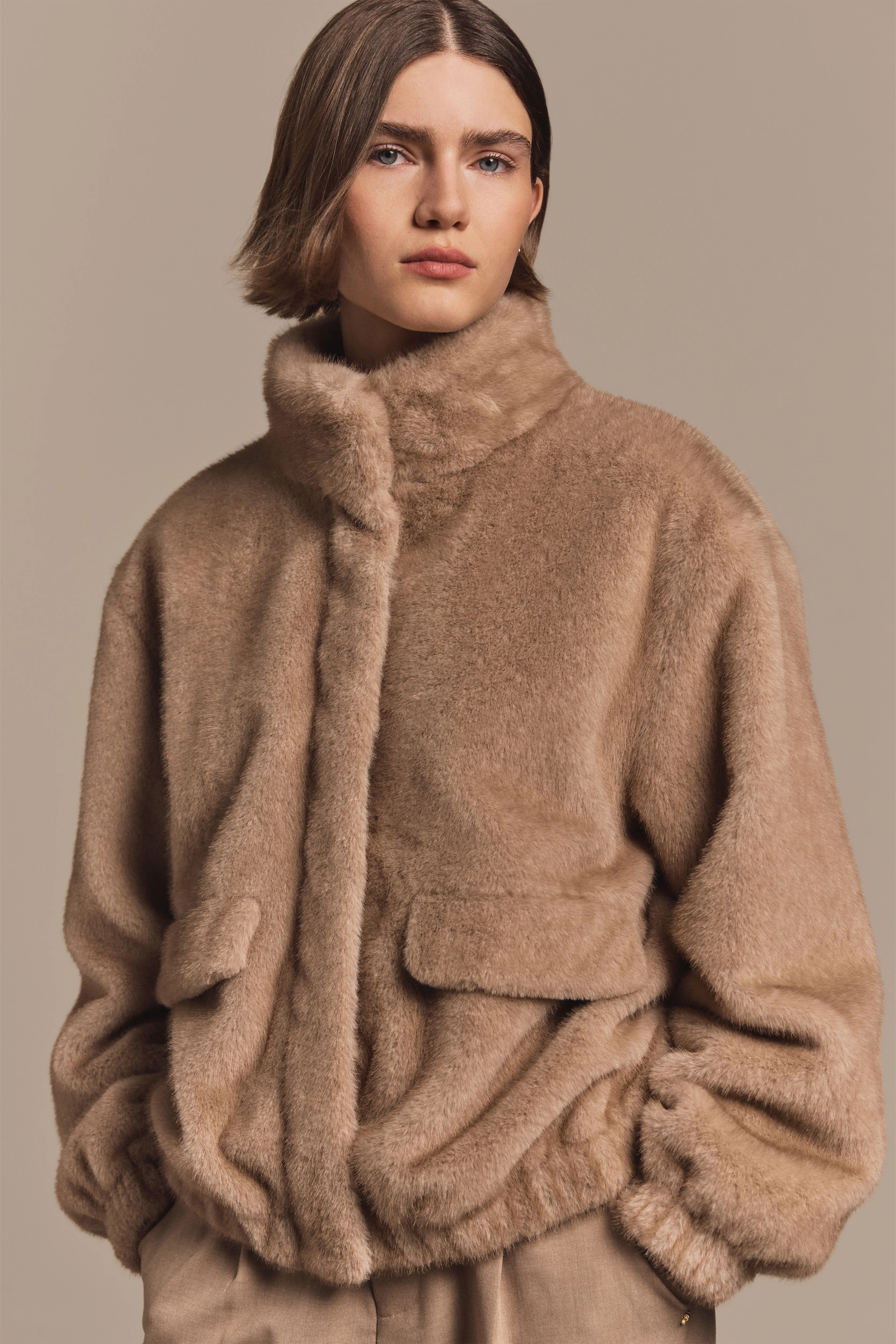 Faux Fur Bomber Jacket (Natural) | Holland Cooper