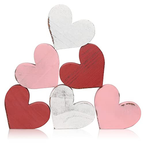 Valentine's Day Wooden Hearts Tiered Tray Decor, Valentines Decorations 6Pcs Farmhouse Distressed Wooden Heart Shaped Love Signs for Table Decor Tabletop | Amazon (US)