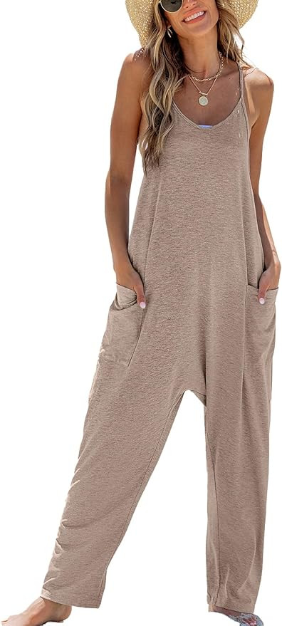 CUPSHE Women's Casual V Neck Spaghetti Straps Jumpsuit Sleeveles Baggy Long Pants Overall Outfit ... | Amazon (US)