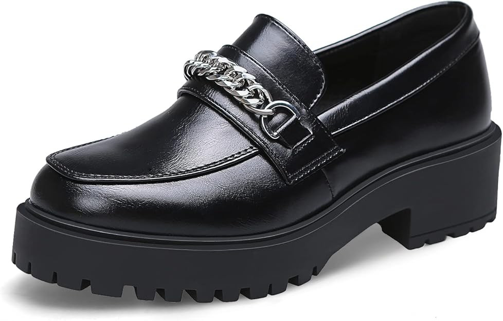 YETIER Platform Womens Loafer Leather Slip-ons Round Toe Chunky Loafer Shoes Penny Casual Fashion... | Amazon (US)