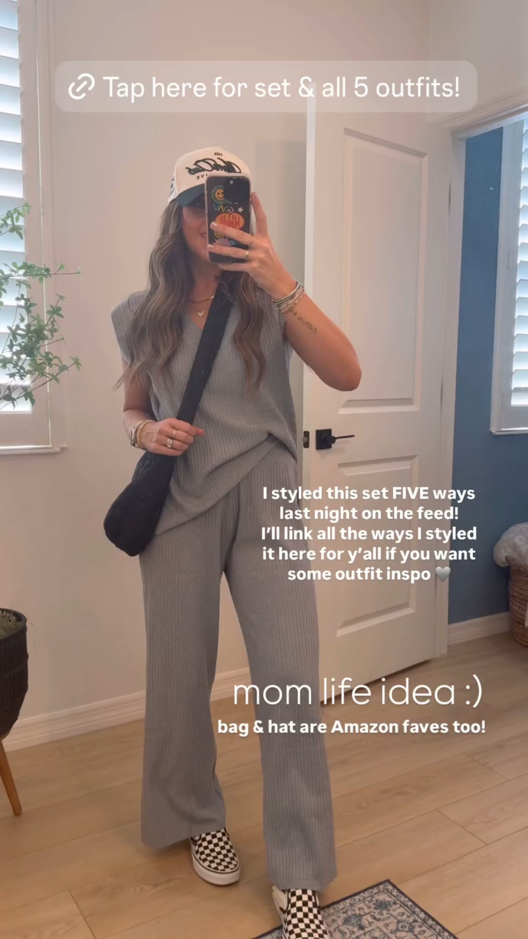 Small. True to size. 
bag & hat are Amazon faves too! mom life idea :) I styled this set FIVE ways last night on the feed! 
I’ll link all the ways I styled it here for y’all if you want some outfit inspo 🩶
Mom outfit idea
WFH outfit
Travel 
SAHM style 