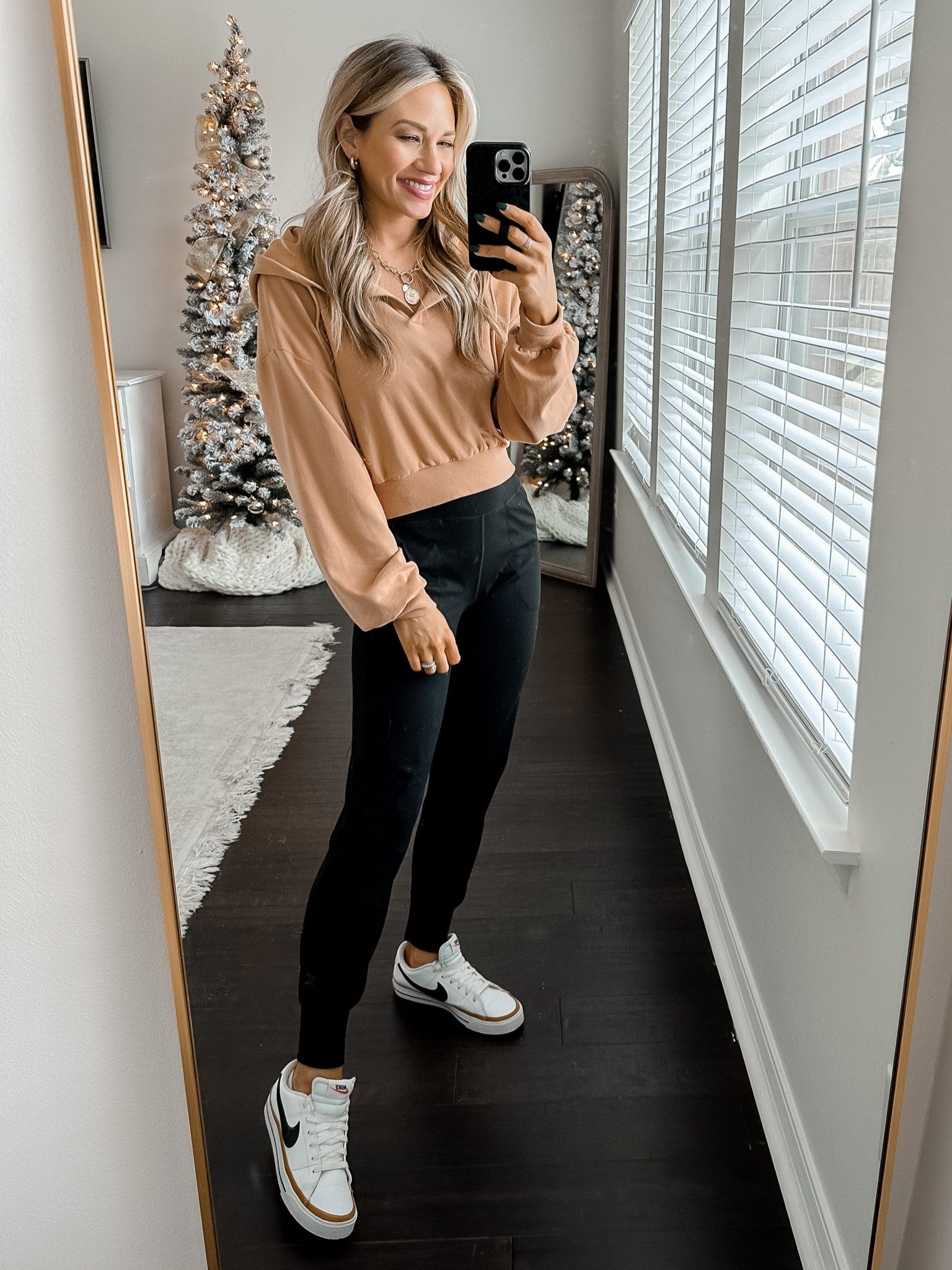 Wearing a small in Amazon pullover and xs in amazon joggers. Both run tts. Nike sneakers run tts. If in between sizes go up. //

Nike court legacy sneakers. Casual outfit. Casual style. Neutral outfit. Mom outfit. Mom style. Neutral style. Everyday outfit. Ootd  

#LTKshoecrush #LTKSeasonal #LTKfit