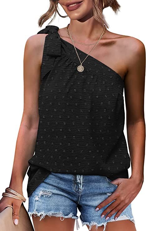 XIEERDUO One Shoulder Tops for Women Summer Chiffon Shirts Tie Bow Knot Sleeveless Tank Tops Loos... | Amazon (US)