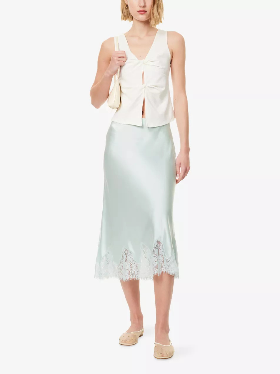 Carolina Lace-Trim Silk-Charmeuse Midi Skirt | Selfridges