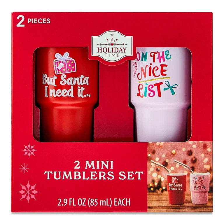 Stainless Steel Mini Christmas Tumbler Set, Red and Pink, 2.9 fl oz, 2 Count, by Holiday Time - W... | Walmart (US)