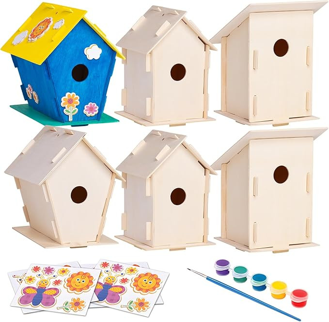Neliblu DIY 12 Wooden Bird House Kits - Creative Arts and Crafts Set for Kids and Adults - Unfini... | Amazon (US)