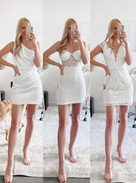 Here are three white dresses that would work great for graduation or a bridal shower.

The dress in the middle fits tight, I’d recommend sizing up one. 

Bridal shower dresses, bridal shower dress for bride, engagement photo outfits, bride outfits, bridal dresses, white dress ideas, rehearsal dinner dress white #bridaloutfits #bacheloretteoutfits #whitedress #bridalshowerdress #bridalshowerdresswhite

#LTKwedding #LTKFind #LTKstyletip