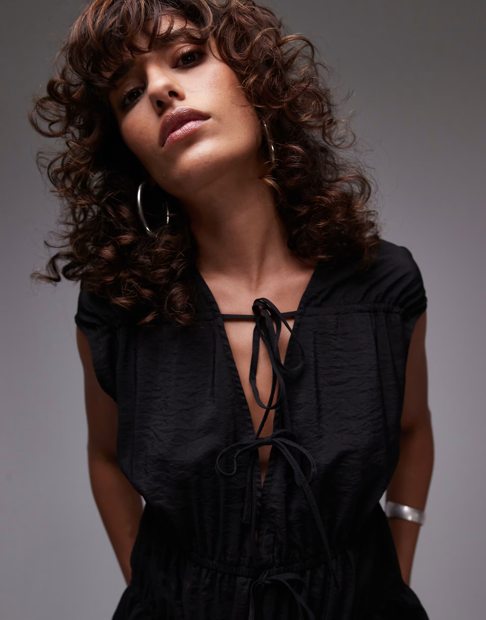 Topshop sleeveless tie front tiered top in black | ASOS | ASOS (Global)