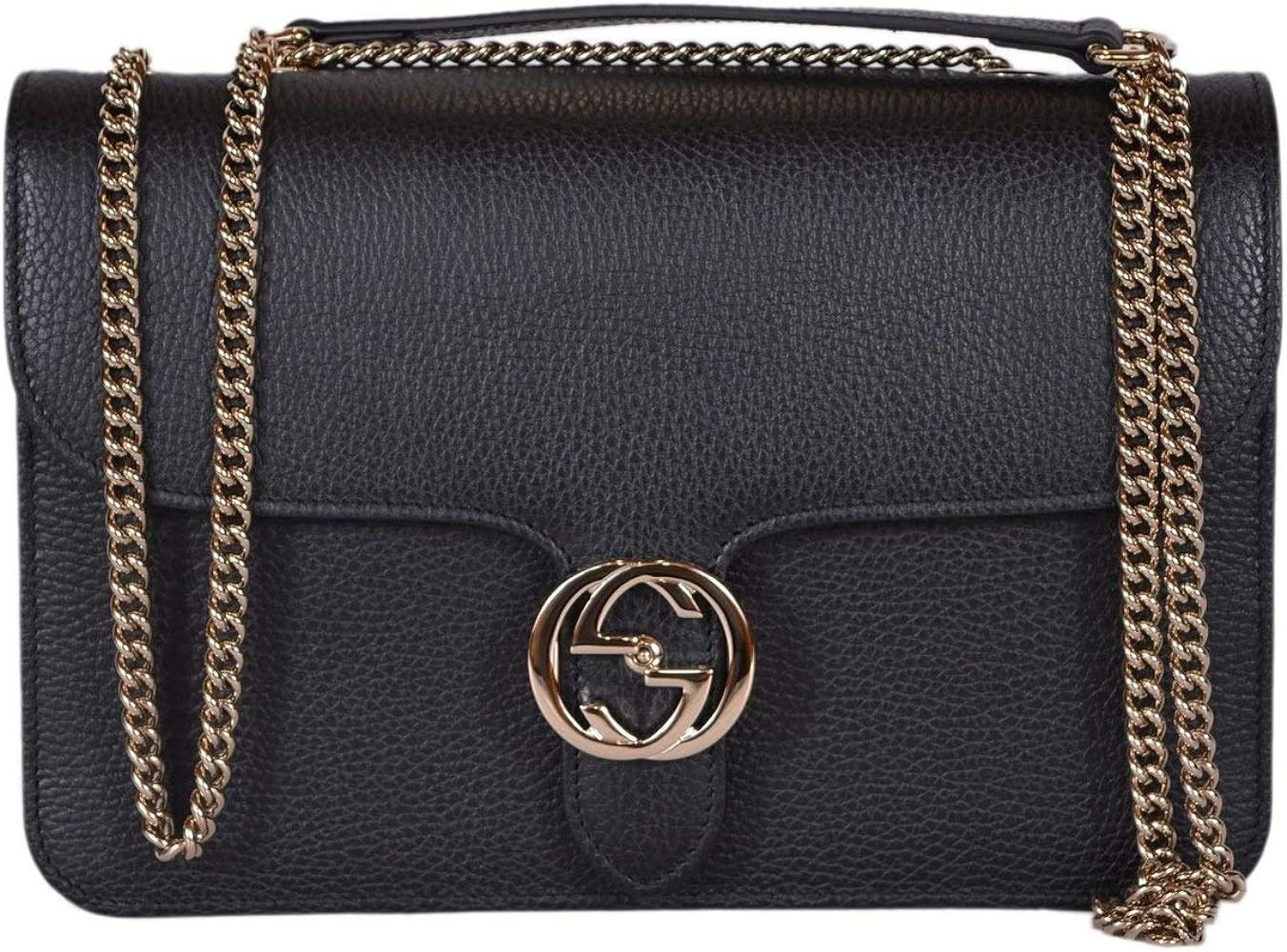 Gucci Women's Black Leather 510304 Interlocking GG Crossbody Purse Handbag New | Amazon (US)