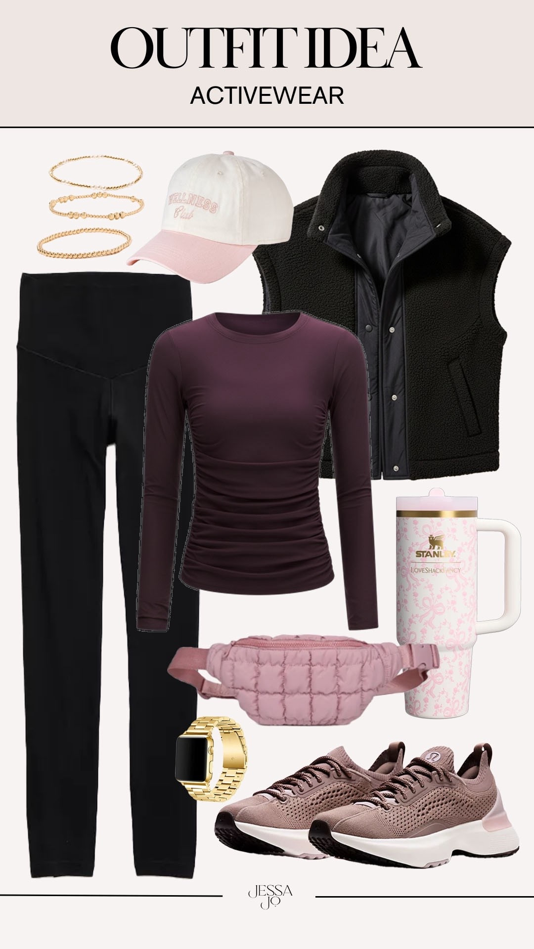 Cute activewear outfit. Lululemon ruched top. Lululemon sneakers. Free people scout it out vest. Amazon FP style vest. Amazon fashion. Aerie leggings. Lululemon leggings. Pink puffer belt bag. Loveshackfancy Stanley tumbler. Target fashion. Target trendy baseball cap. Plum pink black activewear. Winter active outfit  

#LTKActive #LTKootd #LTKSeasonal