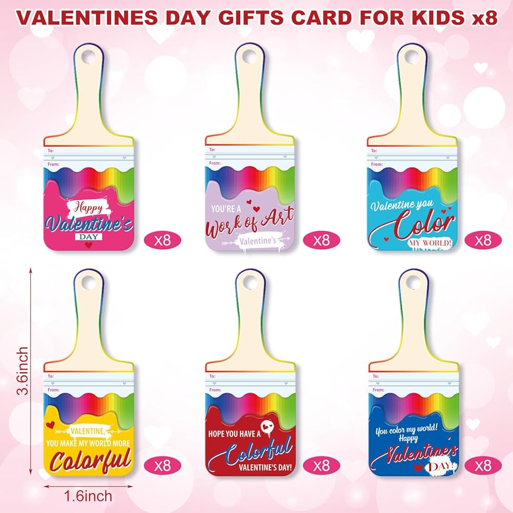Patelai 48 Sets Valentines Painting Gifts for Kids Valentines Cards with Watercolor Paint Bulk Va... | Amazon (US)