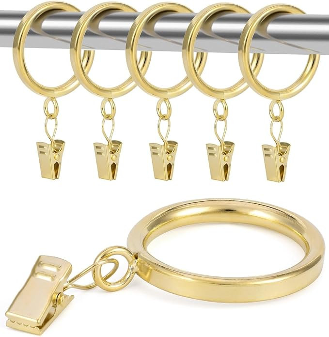 Curtain Rings with Clips - Set of 42, Interior Diameter 1.5inch,Fits Up to 1.2Inch Rod (Gold-42pc... | Amazon (US)