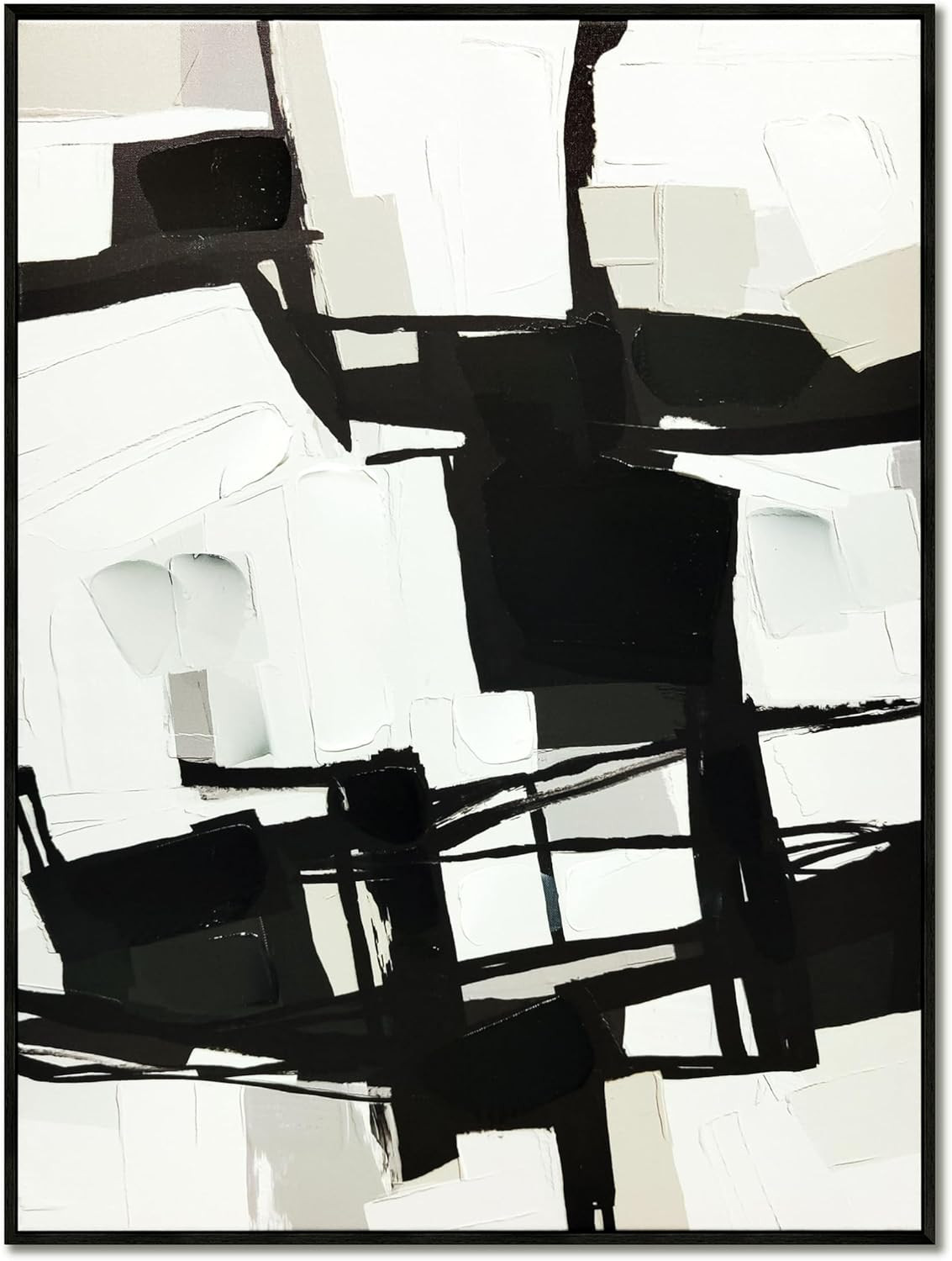 Sofoney - Black Framed Black and White Abstract Canvas Wall Art Hand Painted Heavy Texture Modern... | Amazon (US)