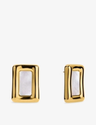 OMA THE LABEL - Nileh 18ct Yellow Gold-Plated Stainless-Steel and Mother-Of-Pearl Stud Earrings |... | Selfridges