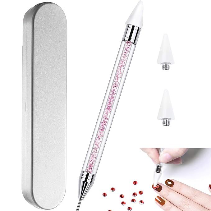 Nail Rhinestone Picker Dotting Tool with Extra 2 Wax Head, Dual-ended DIY Nail Art Tool With Pink... | Amazon (US)