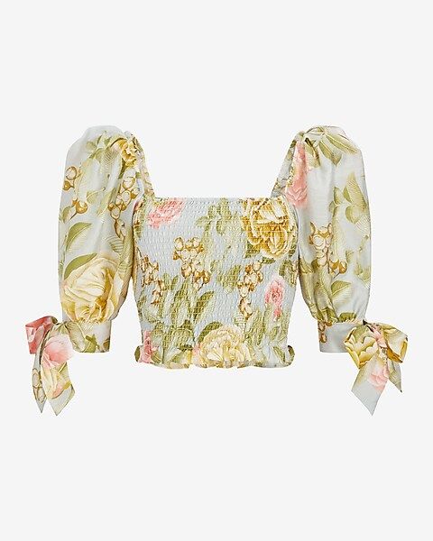 Floral Square Neck Smocked Top | Express