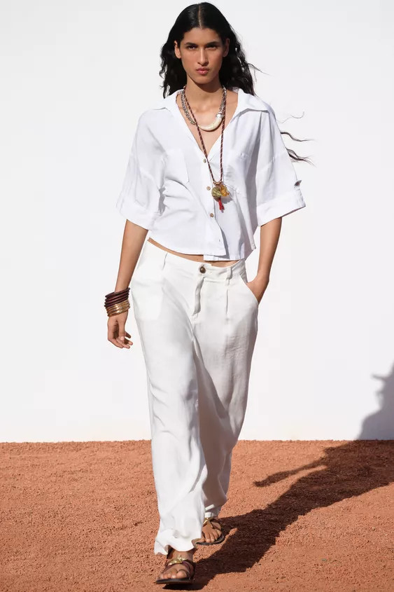 LINEN BLEND CROPPED SHIRTWhite+8 | Zara US