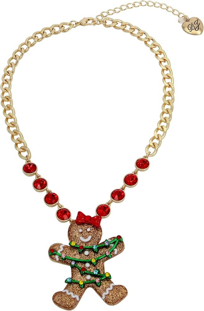 Betsey Johnson Womens Jingle Bell Bling Christmas Gingerbread Pendant Necklace | Amazon (US)
