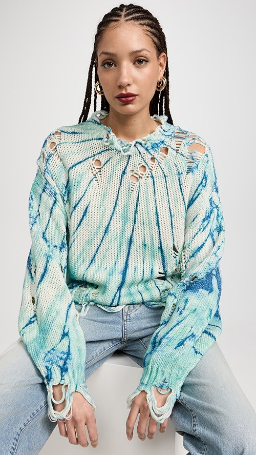 Blue Tie Dye Distressed Oversized Sweater | Shopbop