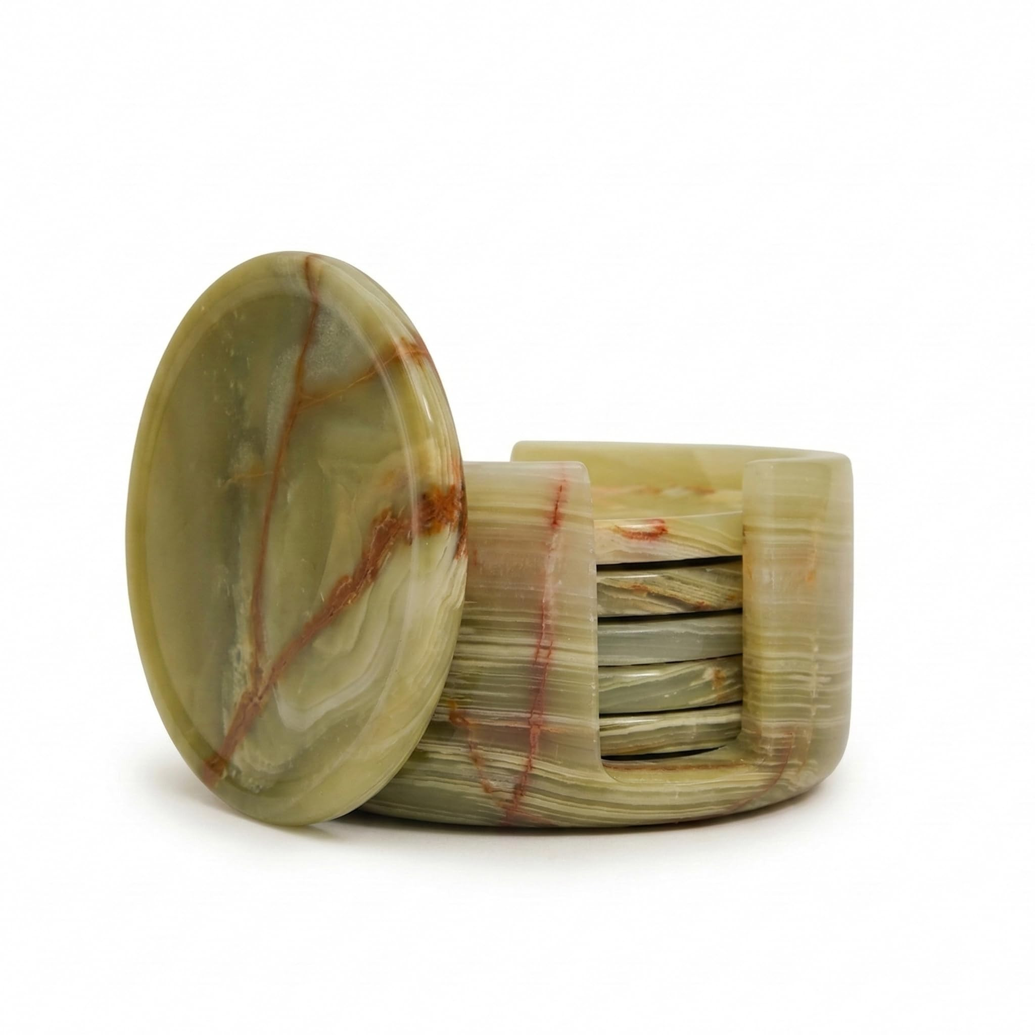 Green Onyx Marble Coasters Set of 6 with Holder, 3.5 Inch Round Drink Coasters for Tabletop and C... | Amazon (US)
