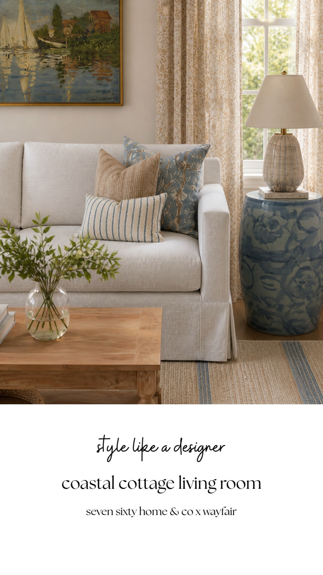 Coastal living room styling with neutral sofa and blue accent decor

Layering throw pillows, textured fabrics, and a ceramic table lamp adds depth without overwhelming the space
The combination of soft blue tones and warm neutrals keeps the room feeling light but grounded

Perfect for living room styling ideas, coastal decor, neutral sofa styling, and how to layer pillows and accessories 

 #LTKHome