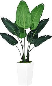 Bird of Paradise Artificial Plant 5FT - Faux Tropical Palm Tree with White Tall Planter - Fake Fl... | Amazon (US)