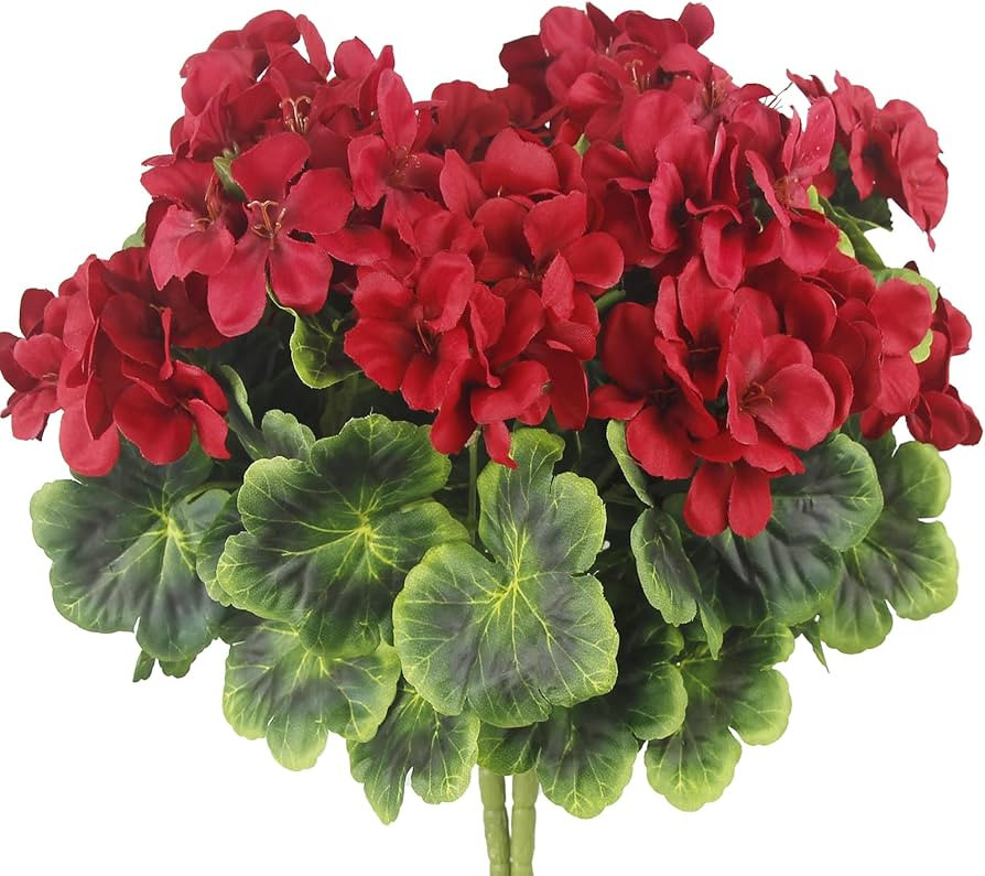 2 Pcs Artificial Geraniums for Outdoor Silk Geranium Flowers Red Artificial Geranium Bush Faux Fl... | Amazon (US)