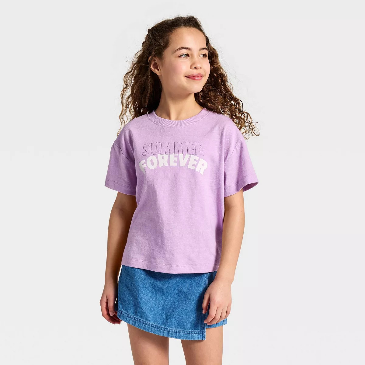 Girls' Short Sleeve Relaxed Fit 'Summer Forever' Graphic T-Shirt - Cat & Jack™ Lilac Purple M | Target