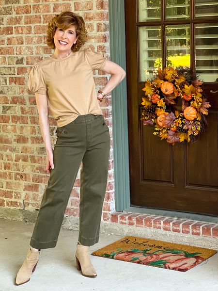 Amazon twist sleeve tee with Spanx cropped twill pants make for a perfect fall outfit! Add pointed toe booties for a night out, but keep it neutral sneakers in the daytime!

#LTKSeasonal #LTKworkwear #LTKfindsunder50