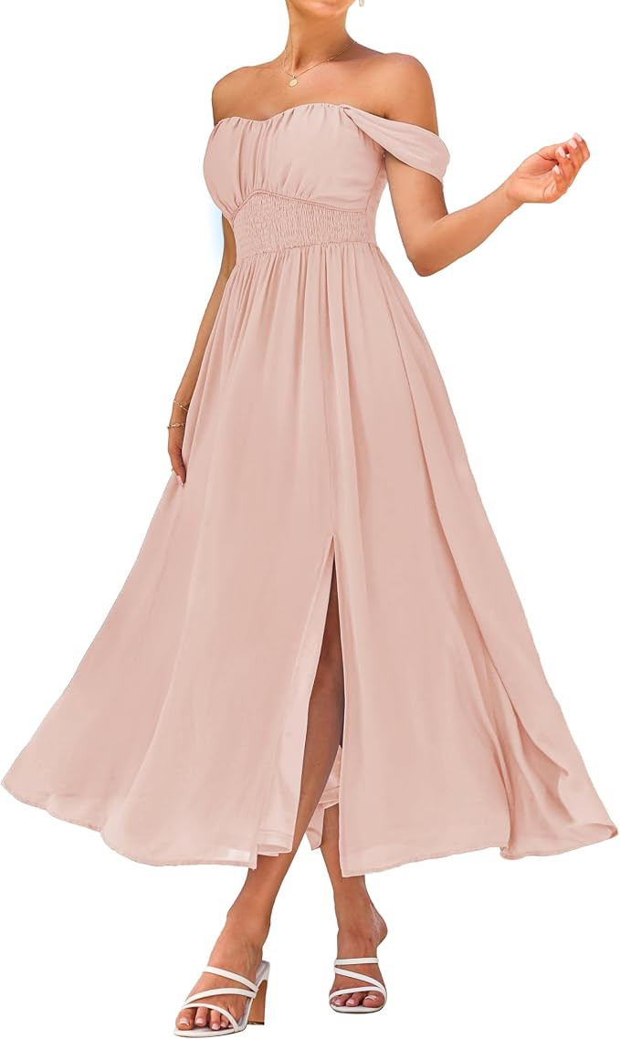 GRACE KARIN 2026 Women's Summer Floral Wedding Guest Dress,Beach Flowy A Line Maxi Off Shoulder B... | Amazon (US)