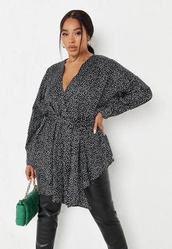 Missguided - Plus Size Black Polka Dot Satin Oversized Blouse | Missguided (US & CA)