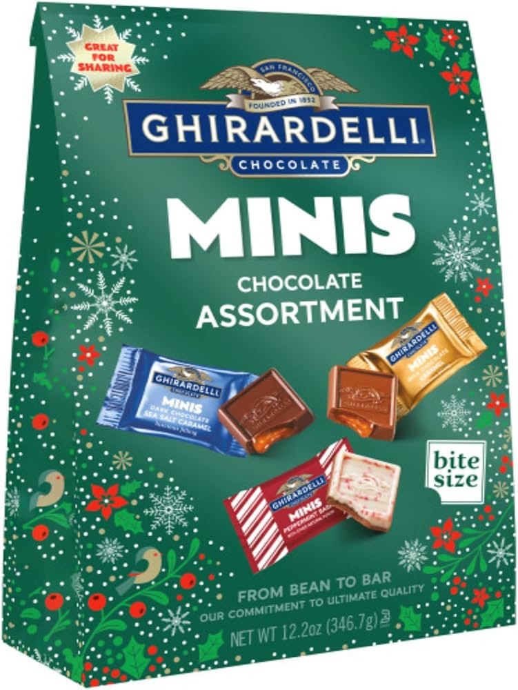 Ghirardelli Holiday Mini's Chocolate Assortment 12.2 Ounce - Milk Chocolate Caramel, Peppermint B... | Amazon (US)