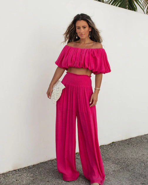 Mila Off The Shoulder Crop Top - Hot Pink | VICI