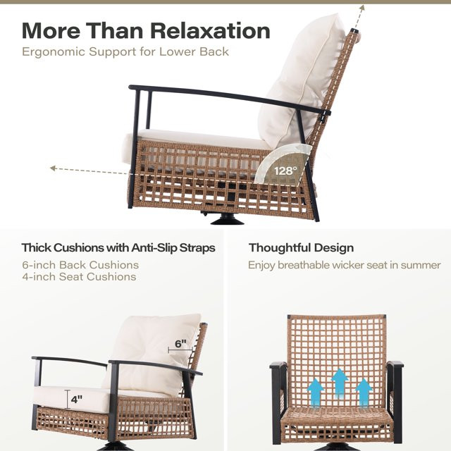 LAUSAINT HOME 3 Pieces Patio Outdoor Furniture Set with 2-Tier Coffee Table, PE Wicker Swivel & R... | Walmart (US)