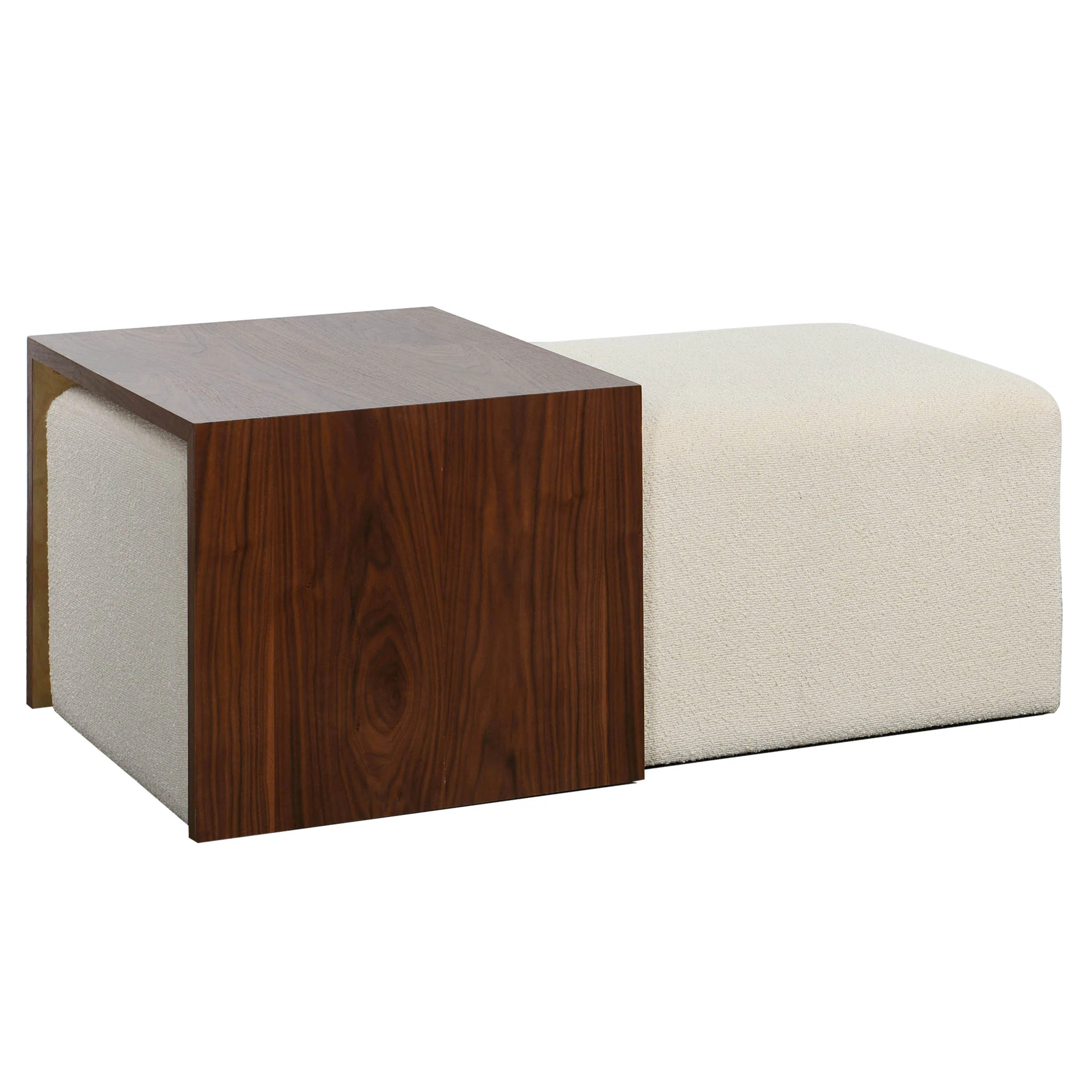Two Piece Ottoman Coffee Table with Rolling Wood Bridge On Hidden Casters in Walnut and White Fin... | Wayfair North America