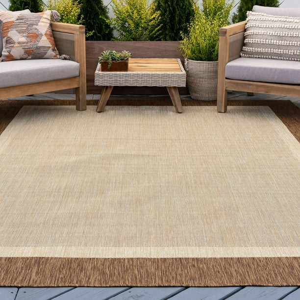 Transitional 8x10 Area Rug (7'10'' x 10'2'') Solid Border Brown, Cream Indoor Outdoor Rectangle E... | Walmart (US)