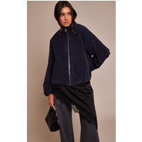 Navy Suede Bomber Jacket | PrettyLittleThing UK